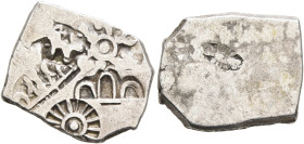INDIA, Mauryan Empire. Chandragupta, late 4th century-circa 297 BC. Karshapana (Silver, 15x17 mm, 3.38 g). Five punches, including sun symbol, six-arm...