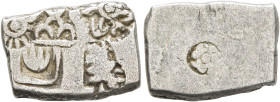 INDIA, Mauryan Empire. Ashoka (?), circa 272-232 BC. Karshapana (Silver, 13x18 mm, 3.29 g). Five punches, including sun symbol, six-armed symbol with ...
