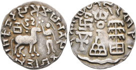 INDIA, Post-Mauryan (Punjab). Kunindas. Amoghabuti, circa 150-80 BC. Drachm (Silver, 17 mm, 2.38 g, 12 h). RAJNAH KUNINDASYA AMOGHABHUTISYA MAHARAJASY...