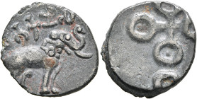 INDIA, Post-Mauryan (Deccan). Satavahanas (Andhras). "Sri Satakanisa", circa 1st century. AE (Bronze, 19 mm, 3.12 g). SIRI SATAKANISA (in Brahmi) Elep...