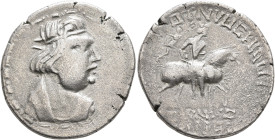 INDIA, Kushan Empire. Kujula Kadphises, circa 30/50-80. Tetradrachm (Silver, 28 mm, 13.52 g, 12 h), 'Heraios type', Bamian Valley. Diademed and draped...