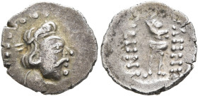 INDIA, Kushan Empire. Kujula Kadphises, circa 30/50-80. Obol (Silver, 11 mm, 0.61 g, 12 h), 'Heraios type', Bamian Valley. Diademed head of Kujula Kad...