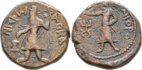 INDIA, Kushan Empire. Kanishka I, circa 127/8-152. Tetradrachm (Bronze, 25 mm, 17.00 g, 12 h), main mint in Kapisha (Begram?). ÞAO ΚANηρKI ('King Kani...