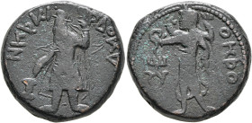 INDIA, Kushan Empire. Kanishka I, circa 127/8-152. Tetradrachm (Bronze, 24 mm, 17.74 g, 12 h), main mint in Kapisha (Begram?). ÞAO ΚANηρKI ('King Kani...
