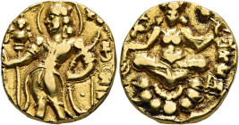 INDIA, Gupta Empire. First Dynasty. Kumaragupta I Mahendraditya, circa 413-455. Dinar (Gold, 17 mm, 7.92 g, 12 h). MAHARAJADHIRAJA SRI KUMARAGUPTAH ('...