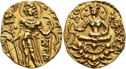 INDIA, Gupta Empire. First Dynasty. Skandagupta Kramaditya, circa 455-467. Dinar (Gold, 21 mm, 9.18 g, 12 h). PARAHITAKARI RAJA JAYATI DIVAM SRI KRAMA...