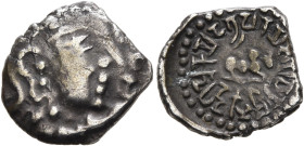INDIA, Gupta Empire. First Dynasty. Skandagupta Kramaditya, circa 455-467. Drachm (Silver, 13 mm, 1.49 g). Bust of Skandagupta to right, wearing headd...