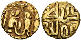 INDIA, Medieval. Cholas of Thanjavur (Tanjore). Raja Raja, 985-1014. Aka – 1/8 Kahavanu (Gold, 8 mm, 0.44 g), Cholas of Thanjavur (Tanjore), Raja Raja...