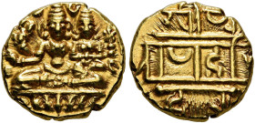 INDIA, Independent States. Vijayanagar. Harihara II from the Sangama Dynasty, circa 13th-14th centuries. 1/2 Pagoda (Gold, 10 mm, 1.69 g). Shiva and P...
