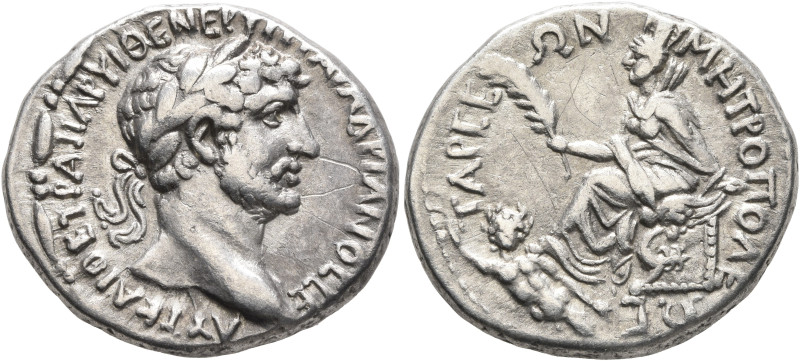 CILICIA. Tarsus. Hadrian, 117-138. Tridrachm (Silver, 24 mm, 10.25 g, 1 h). ΑΥΤ ...