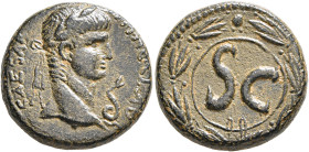 SYRIA, Seleucis and Pieria. Antioch. Nero, 54-68. As (Bronze, 20 mm, 7.26 g, 12 h). IM NER CLAV CAESAR Laureate head of Nero to right; to right, coile...