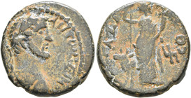 JUDAEA. Gaza. Antoninus Pius, 138-161. Diassarion (Bronze, 22 mm, 8.23 g, 12 h), CY 209 = 148/9. [...] ANTⲰNЄINOC Laureate. draped and cuirassed bust ...