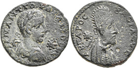 MESOPOTAMIA. Edessa. Gordian III, with Abgar X Phraates, 238-244. Diassarion (Bronze, 24 mm, 9.54 g, 4 h). AΥTOK K M ANT ΓOPΔIANOC CЄB Laureate, drape...