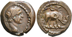 EGYPT. Alexandria. Trajan, 98-117. Dichalkon (Bronze, 13 mm, 1.88 g, 12 h), RY 7 = 103/4. Laureate head of Trajan to right. Rev. L Z Elephant standing...