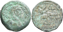 EGYPT. Alexandria. Trajan, 98-117. Drachm (Bronze, 34 mm, 21.88 g, 12 h), RY 14 = 110/1. [ΑΥΤ] ΤΡΑΙΑΝ ϹЄΒ ΓЄΡΜ ΔΑΚΙΚ Laureate and draped bust of Traja...
