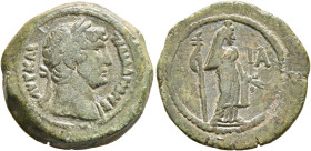 EGYPT. Alexandria. Hadrian, 117-138. Obol (Bronze, 19 mm, 4.79 g, 12 h), RY 11 = 126/7. AYT KAI TPAI ΑΔΡΙΑ CЄΒ Laureate head of Hadrian to right, with...
