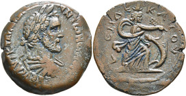 EGYPT. Alexandria. Antoninus Pius, 138-161. Drachm (Bronze, 32 mm, 20.05 g, 12 h), RY 11 = 147/8. ΑΥΤ Κ Τ ΑΙΛ ΑΔΡ ΑΝΤⲰΝЄΙΝΟC CЄΒ ЄΥC Laureate, draped ...