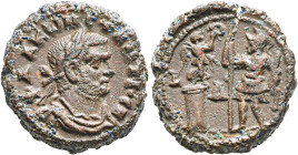EGYPT. Alexandria. Constantius I, as Caesar, 293-305. Tetradrachm (Potin, 18 mm, 7.16 g, 1 h), RY 4 = 295/6. ΦΛΑ ΚⲰΝCΤΑΝΤΙΟC K Laureate, draped and cu...
