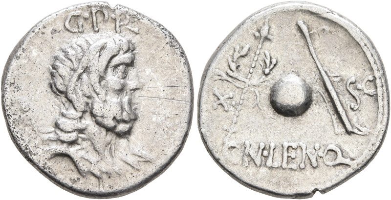 Cn. Cornelius Lentulus, 76-75 BC. Denarius (Silver, 19 mm, 3.95 g, 6 h), uncerta...