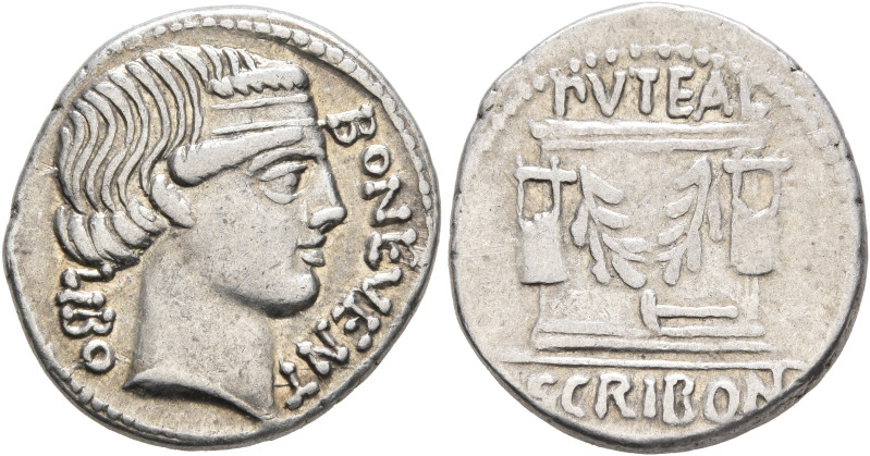L. Scribonius Libo, 62 BC. Denarius (Silver, 19 mm, 4.07 g, 5 h), Rome. BON EVEN...