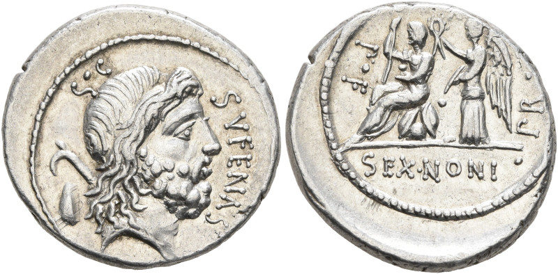 M. Nonius Sufenas, 59 BC. Denarius (Silver, 19 mm, 3.96 g, 5 h), Rome. SVFENAS S...