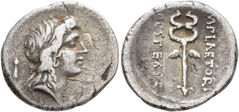 M. Plaetorius M.f. Cestianus, 57 BC. Denarius (Silver, 19 mm, 3.41 g, 7 h), Rome...