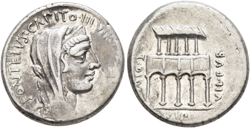 P. Fonteius P.f. Capito, 55 BC. Denarius (Silver, 17 mm, 3.96 g, 11 h), Rome. P•...