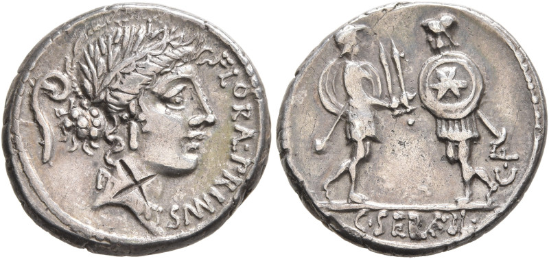 C. Servilius C.f, 53 BC. Denarius (Silver, 17 mm, 3.95 g, 7 h), Rome. FLOR AL PR...