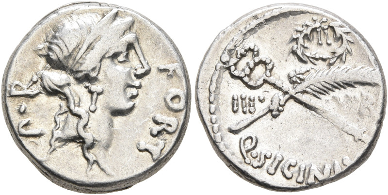 Q. Sicinius, 49 BC. Denarius (Silver, 16 mm, 3.72 g, 6 h), Rome. FORT - P•R Diad...