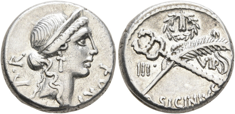 Q. Sicinius, 49 BC. Denarius (Silver, 16 mm, 4.08 g, 5 h), Rome. FORT - P•R Diad...