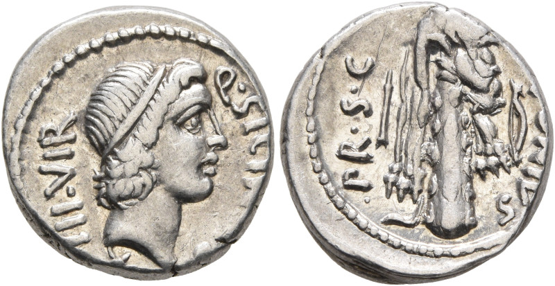 Q. Sicinius and C. Coponius, 49 BC. Denarius (Silver, 16 mm, 4.00 g, 4 h), milit...
