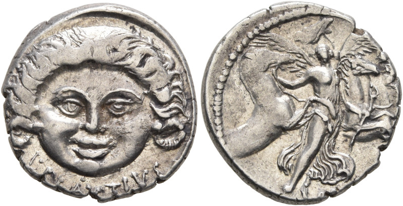 L. Plautius Plancus, 47 BC. Denarius (Silver, 17 mm, 3.75 g, 2 h), Rome. L•PLAVT...