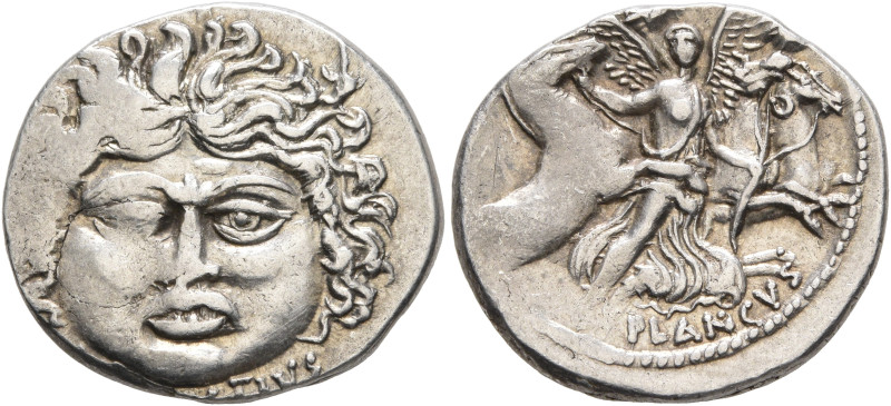 L. Plautius Plancus, 47 BC. Denarius (Silver, 19 mm, 3.87 g, 7 h), Rome. L•PLAVT...
