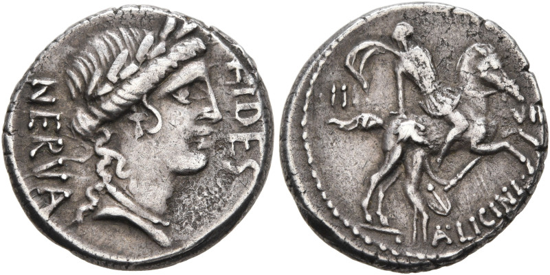 A. Licinius Nerva, 47 BC. Denarius (Silver, 17 mm, 4.31 g, 9 h), Rome. FIDES / N...