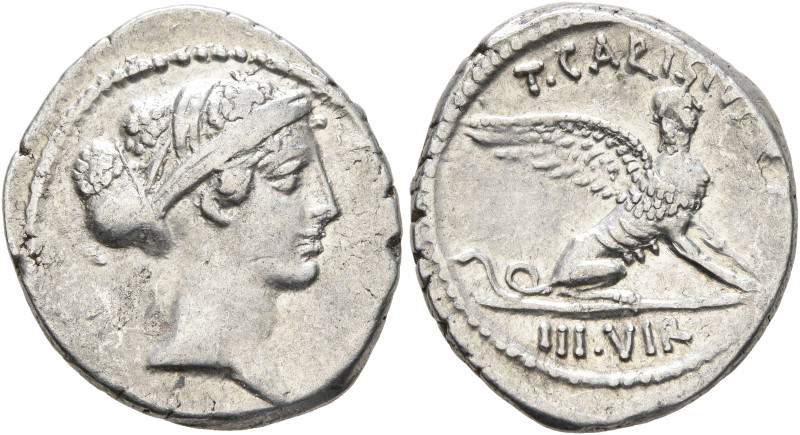 T. Carisius, 46 BC. Denarius (Silver, 18 mm, 3.72 g, 12 h), Rome. Head of the Si...