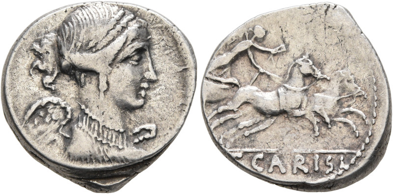 T. Carisius, 46 BC. Denarius (Silver, 17 mm, 4.12 g, 6 h), Rome. Draped bust of ...