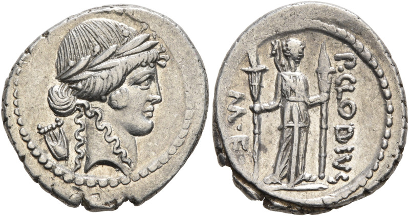 P. Clodius M.f. Turrinus, 42 BC. Denarius (Silver, 19 mm, 4.00 g, 11 h), Rome. L...