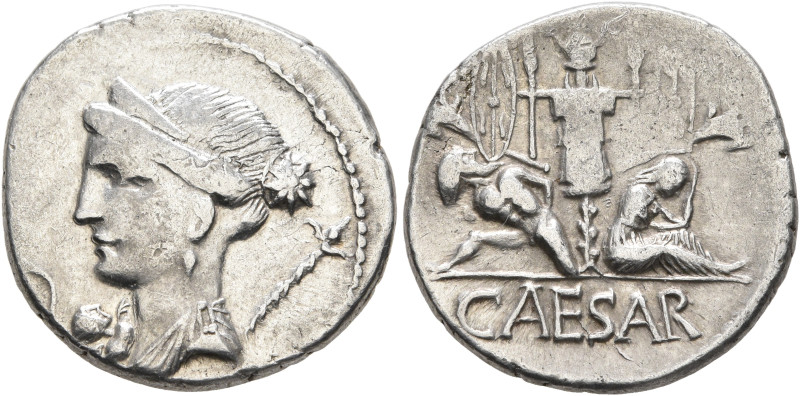 Julius Caesar, 49-44 BC. Denarius (Silver, 19 mm, 3.94 g, 12 h), military mint m...