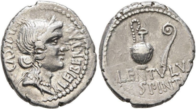 C. Cassius Longinus, 43-42 BC. Denarius (Silver, 19 mm, 4.06 g, 6 h), with L. Co...