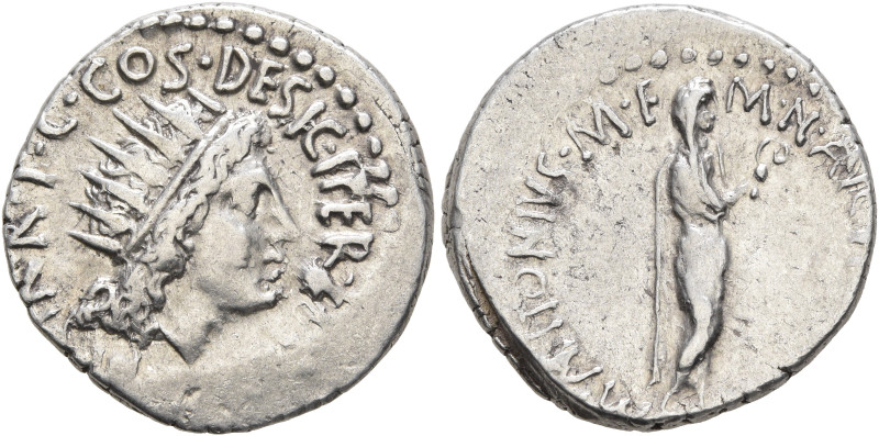 Mark Antony, 44-30 BC. Denarius (Silver, 18 mm, 3.72 g, 9 h), Athens, summer 38....