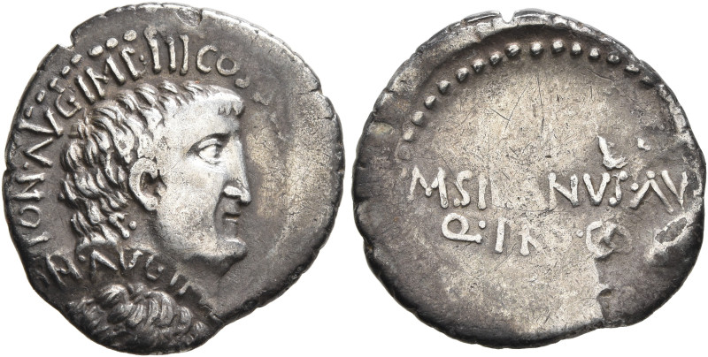 Mark Antony, 44-30 BC. Denarius (Silver, 19 mm, 3.64 g, 1 h), with M. Junius Sil...