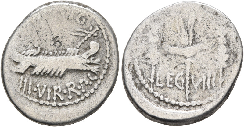 Mark Antony, 44-30 BC. Denarius (Silver, 18 mm, 3.68 g, 11 h), military mint mov...