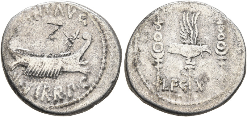 Mark Antony, 44-30 BC. Denarius (Silver, 19 mm, 3.30 g, 6 h), military mint movi...