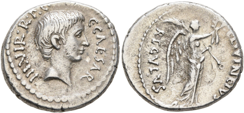 Octavian, 44-27 BC. Denarius (Silver, 18 mm, 4.02 g, 7 h), L. Livineius Regulus,...