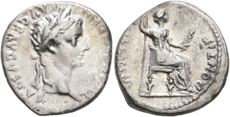 Tiberius, 14-37. Denarius (Silver, 18 mm, 3.86 g, 11 h), Lugdunum. TI CAESAR DIV...