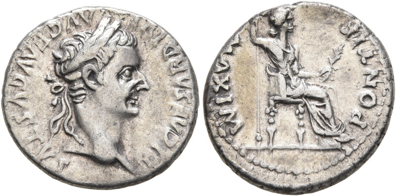 Tiberius, 14-37. Denarius (Silver, 18 mm, 3.81 g, 1 h), Lugdunum. TI CAESAR DIVI...