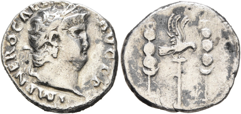 Nero, 54-68. Denarius (Silver, 18 mm, 3.11 g, 6 h), Rome, circa 67-68. IMP NERO ...