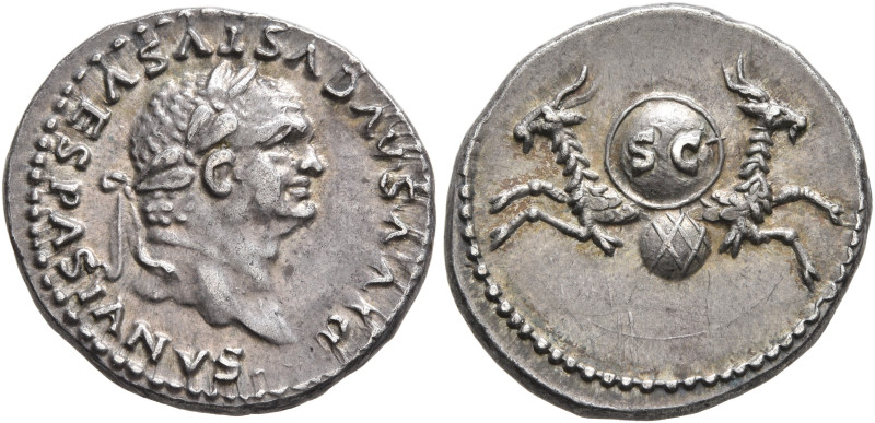 Divus Vespasian, died 79. Denarius (Silver, 18 mm, 3.55 g, 7 h), Rome, struck un...