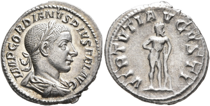 Gordian III, 238-244. Denarius (Silver, 20 mm, 3.00 g, 7 h), Rome, 241-243. IMP ...