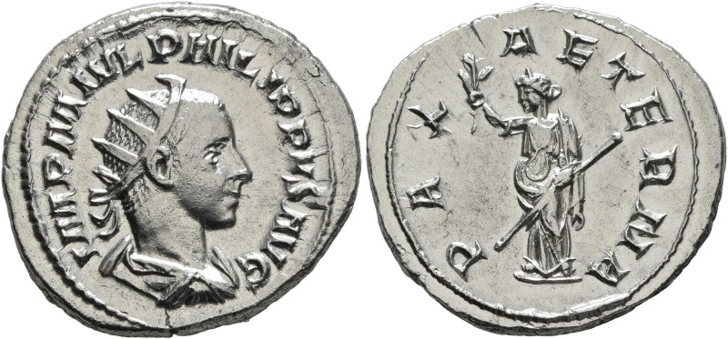 Philip II, 247-249. Antoninianus (Silver, 23 mm, 4.49 g, 7 h), Rome, 247. IMP M ...